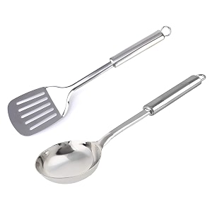 kuber industries stainless steel kitchen utensil cookware set kitchen tool- set of 2 ladle amp turner silver