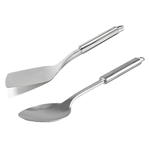 kuber industries stainless steel kitchen utensil cookware set kitchen tool- set of 2 slotted turner amp spatula silver