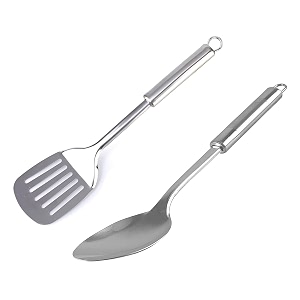 kuber industries stainless steel kitchen utensil cookware set kitchen tool- set of 2 solid spoon amp turner silver
