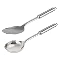 Kuber Industries Stainless Steel Kitchen Utensil Cookware Set Kitchen Tool- Set of 2 (Solid Spoon &amp; Ladle) (Silver)