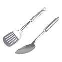 Kuber Industries Stainless Steel Kitchen Utensil Cookware Set Kitchen Tool- Set of 2 (Solid Spoon &amp; Turner) (Silver)