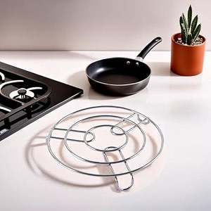 kuber industries stainless steel trivets stand for hot utensils in kitchen  cooker stand amp heat-resistant surface protector  vessel holder for kitchen counters amp dining table  silver