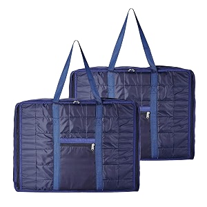 kuber industries 2 pcs jumbo storage bag with handle amp zipper closure  parachute underbedwardrobe clothes storage organizer  blue