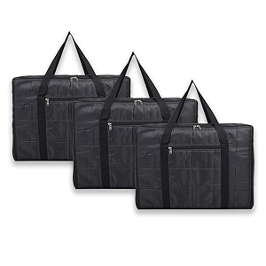 kuber industries 3 pcs jumbo storage bag with handle amp zipper closure  parachute underbedwardrobe clothes storage organizer  black