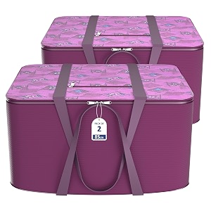 kuber industries rexine storage bagclothes storage attachi bagunderbed storage bagzipper storage bagwardrobe organizer with handletravel attachi bagflower checklargepack of 2purple 30 cm