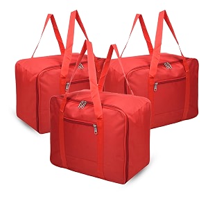 kuber industries 3 pcs jumbo storage bag with handle amp zipper closure  rexine underbedwardrobe clothes storage organizer  red