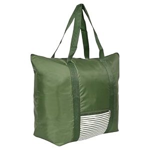 kuber industries storage bag with handle - foldable parachute shopping bag for clothes and groceries - lining front pocket - green