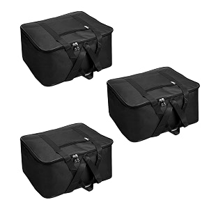 kuber industries storage bag  clothes storage bag  non-woven underbed storage bag with zipper  wardrobe organizer with handle  travel jumbo underbed bag  pack of 3  black