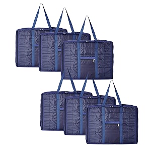 kuber industries 6 pcs jumbo storage bag with handle amp zipper closure  parachute underbedwardrobe clothes storage organizer  blue