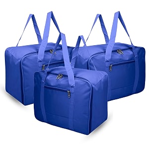 kuber industries 3 pcs jumbo storage bag with handle amp zipper closure  rexine underbedwardrobe clothes storage organizer  blue