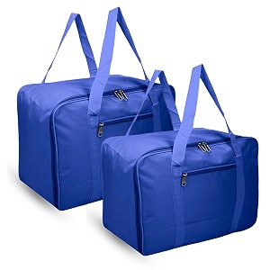 kuber industries 2 pcs jumbo storage bag with handle amp zipper closure  rexine underbedwardrobe clothes storage organizer  blue