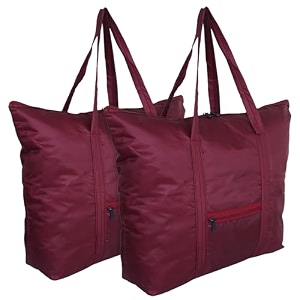 kuber industries clothes storage bag with handle  foldable grocery hand bag  pack of 2  maroon