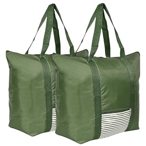 kuber industries foldable clothes storage bag with handle  parachute shopping bag  grocery hand bag lining front pocket  pack of 2  green