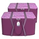 Kuber Industries Rexine Storage Bag|Clothes Storage Attachi Bag|Underbed Storage Bag|Zipper Storage Bag|Wardrobe Organizer With Handle|Travel Attachi Bag|Flower Check|Large|Pack Of 2|Purple, 30 Cm
