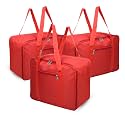 Kuber Industries 3 Pcs Jumbo Storage Bag with Handle &amp; Zipper Closure | Rexine Underbed/Wardrobe Clothes Storage Organizer | Red