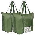 Kuber Industries Foldable Clothes Storage Bag with Handle | Parachute Shopping Bag | Grocery Hand Bag |Lining Front Pocket | Pack of 2 | Green