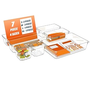 kuber industries acrylic 7 pcs set storage organizer  kitchen organizer  multi-purpose makeup organiser  desk and drawer organiser tray  transparent