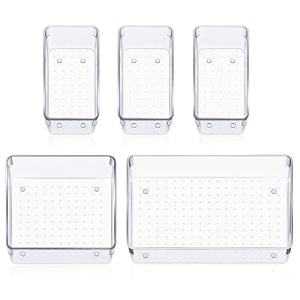 kuber industries acrylic storage organizer setkitchen organizermakeup organizer tray setdesk drawer divider traymulti-purpose organizer setstationery organizer5 piece settransparent
