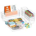 Kuber Industries Storage Organizer Set | Kitchen Organizer | Makeup Organizer Tray Set | Desk Drawer Divider Tray | Multi-Purpose Organizer Set | Stationery Organizer | 16 Piece Set | Transparent