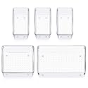 Kuber Industries Acrylic Storage Organizer Set,Kitchen Organizer,Makeup Organizer Tray Set,Desk Drawer Divider Tray,Multi-Purpose Organizer Set,Stationery Organizer,5 Piece Set,Transparent