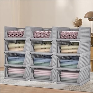 kuber industries storage organizer  wardrobe organizer for clothes  cupboard organizer  foldable shirt stacker box  cloth box for almirah  closet storage basket  large  pack of 12  gray