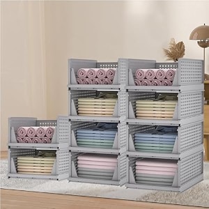 kuber industries storage organizer  wardrobe organizer for clothes  cupboard organizer  foldable shirt stacker box  cloth box for almirah  closet storage basket  large  2 piece set  gray