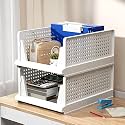Kuber Industries Plastic Storage Organizer,Wardrobe Organizer For Clothes,Cupboard Organizer,Foldable Shirt Stacker Box,Cloth Box for Almirah,Closet Storage Basket,Large,2 Piece Set,White 44x34x19 cm