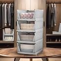 Kuber Industries Storage Organizer | Wardrobe Organizer For Clothes | Cupboard Organizer | Foldable Shirt Stacker Box | Cloth Box for Almirah | Closet Storage Basket | Large | Pack of 4 | Gray