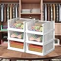 Kuber Industries Plastic Storage Organizer,Wardrobe Organizer For Clothes,Cupboard Organizer,Foldable Shirt Stacker Box,Cloth Box for Almirah,Closet Storage Basket,Large,Pack of 6,White 44x 34x 19 Cm