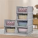 Kuber Industries Storage Organizer | Wardrobe Organizer For Clothes | Cupboard Organizer | Foldable Shirt Stacker Box | Cloth Box for Almirah | Closet Storage Basket | Large | Pack of 6 | Gray