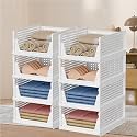 Kuber Industries (Pack of 8) Foldable Cupboard Organizer For Clothes - Stackable Closet Organizer For Wardrobe - For Shirt | T shirt | Jeans - Plastic Cupboard Dress Racks For Clothes Storage (White)