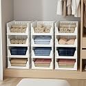 Kuber Industries Plastic Storage Organizer,Wardrobe Organizer For Clothes,Cupboard Organizer,Foldable Shirt Stacker Box,Cloth Box for Almirah,Closet Storage Basket,Large,Pack of 12,White 44x34x19 cm