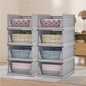Kuber Industries Storage Organizer | Wardrobe Organizer For Clothes | Cupboard Organizer | Foldable Shirt Stacker Box | Cloth Box for Almirah | Closet Storage Basket | Large | Pack of 8 | Gray
