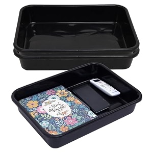 kuber industries storage tray  versatile plastic stationery tray for desk  tray for kitchen counter  file  document storage tray for office use  exel tray large  pack of 3  black