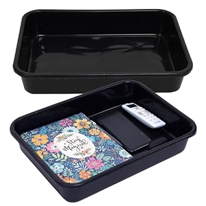 kuber industries storage tray  versatile plastic stationery tray for desk  tray for kitchen counter  file  document storage tray for office use  exel tray large  pack of 2  black