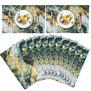 kuber industries table mats set of 6 - waterproof dining table mats  dinner table mat for kitchen  pvc anti slip food mats amp table mats  marble print - grey