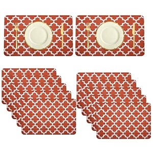 kuber industries table mats set of 12 - waterproof dining table mats  dinner table mat for kitchen  pvc anti slip food mats amp table mats  hexagon-design - red