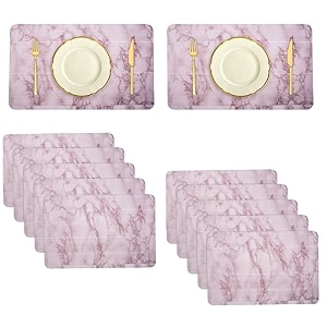 kuber industries table mats set of 6 - waterproof dining table mats  dinner table mat for kitchen  pvc anti slip food mats amp table mats  marble print - grey