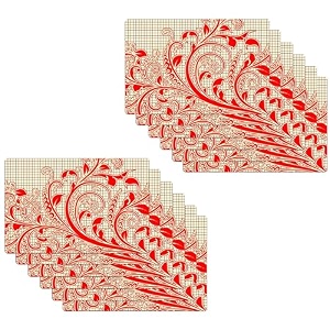 kuber industries table mats set of 6  dining table plate mat  pvc table placemats  kitchen table mat  heat resistant dinner mat  flower print  blue
