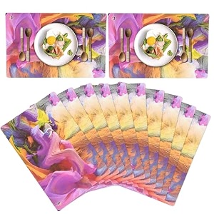kuber industries table mats set of 12 - waterproof dining table mats  dinner table mat for kitchen  pvc anti slip food mats amp table mats  abstract - multicolor