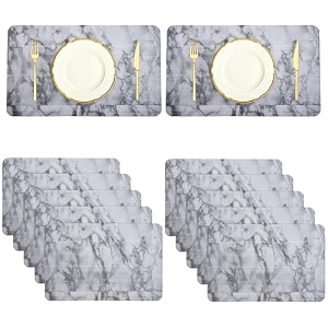 kuber industries table mats set of 6 - waterproof dining table mats  dinner table mat for kitchen  pvc anti slip food mats amp table mats  marble print - grey