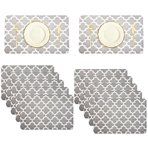 kuber industries table mats set of 6 - waterproof dining table mats  dinner table mat for kitchen  pvc anti slip food mats amp table mats  marble print - grey