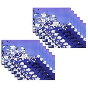 kuber industries table mats set of 6  dining table plate mat  pvc table placemats  kitchen table mat  heat resistant dinner mat  flower print  blue