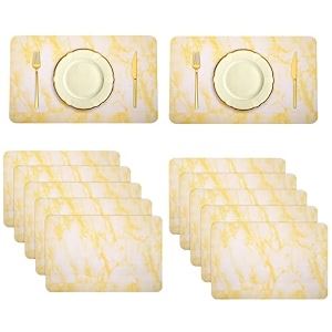 kuber industries table mats set of 6 - waterproof dining table mats  dinner table mat for kitchen  pvc anti slip food mats amp table mats  marble print - grey