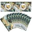 Kuber Industries Table Mats Set of 6 - Waterproof Dining Table Mats | Dinner Table Mat for Kitchen | PVC Anti Slip Food Mats &amp; Table Mats | Marble Print - Grey