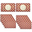 Kuber Industries Table Mats Set of 12 - Waterproof Dining Table Mats | Dinner Table Mat for Kitchen | PVC Anti Slip Food Mats &amp; Table Mats | Hexagon-Design - Red