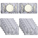 Kuber Industries Table Mats Set of 6 - Waterproof Dining Table Mats | Dinner Table Mat for Kitchen | PVC Anti Slip Food Mats &amp; Table Mats | Marble Print - Grey