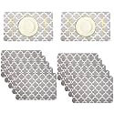 Kuber Industries Table Mats Set of 6 - Waterproof Dining Table Mats | Dinner Table Mat for Kitchen | PVC Anti Slip Food Mats &amp; Table Mats | Marble Print - Grey