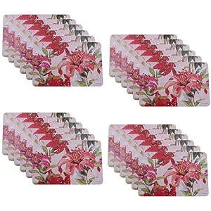 kuber industries table mats set of 6  dining table plate mat  pvc table placemats  kitchen table mat  heat resistant dinner mat  flower print  blue