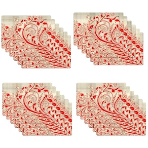 kuber industries table mats set of 6  dining table plate mat  pvc table placemats  kitchen table mat  heat resistant dinner mat  flower print  blue